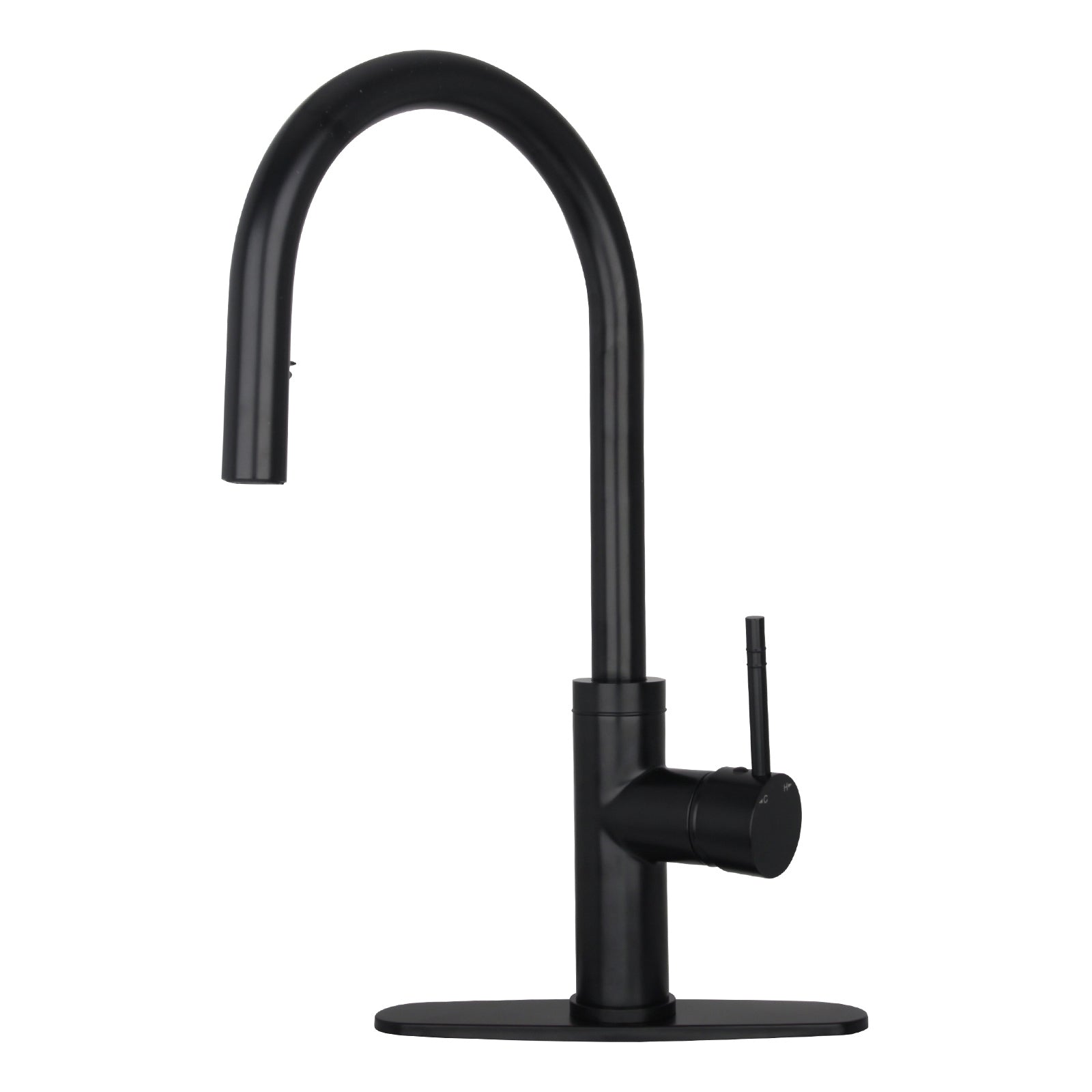 Matte Black Pull Out Kitchen Faucet with Deck Plate, Single Level Solid Brass Kitchen Sink Faucets with Pull Down Sprayer-AK96416MB