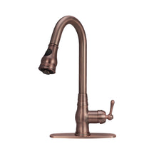 Copper Pull Out Kitchen Faucet with Deck Plate, Solid Brass Kitchen Sink Faucets with Pull Down Sprayer - Antique Bronze