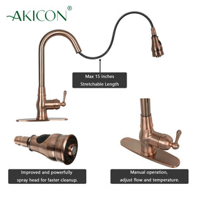 Pull Out Kitchen Faucet with Deck Plate, Single Level Solid Brass Kitchen Sink Faucets with Pull Down Sprayer-AK96418-D-AC