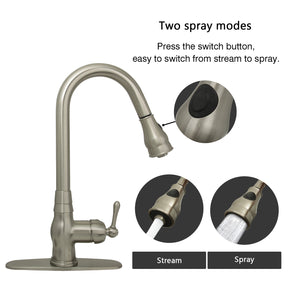 Pull Out Kitchen Faucet with Deck Plate, Single Level Solid Brass Kitchen Sink Faucets with Pull Down Sprayer-AK96418-D-BN