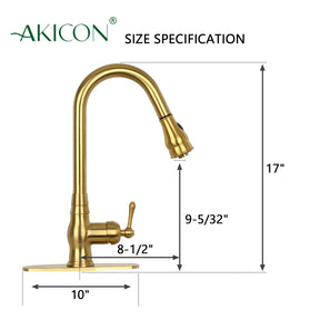 Pull Out Kitchen Faucet with Deck Plate, Single Level Solid Brass Kitchen Sink Faucets with Pull Down Sprayer-AK96418-D-BTG