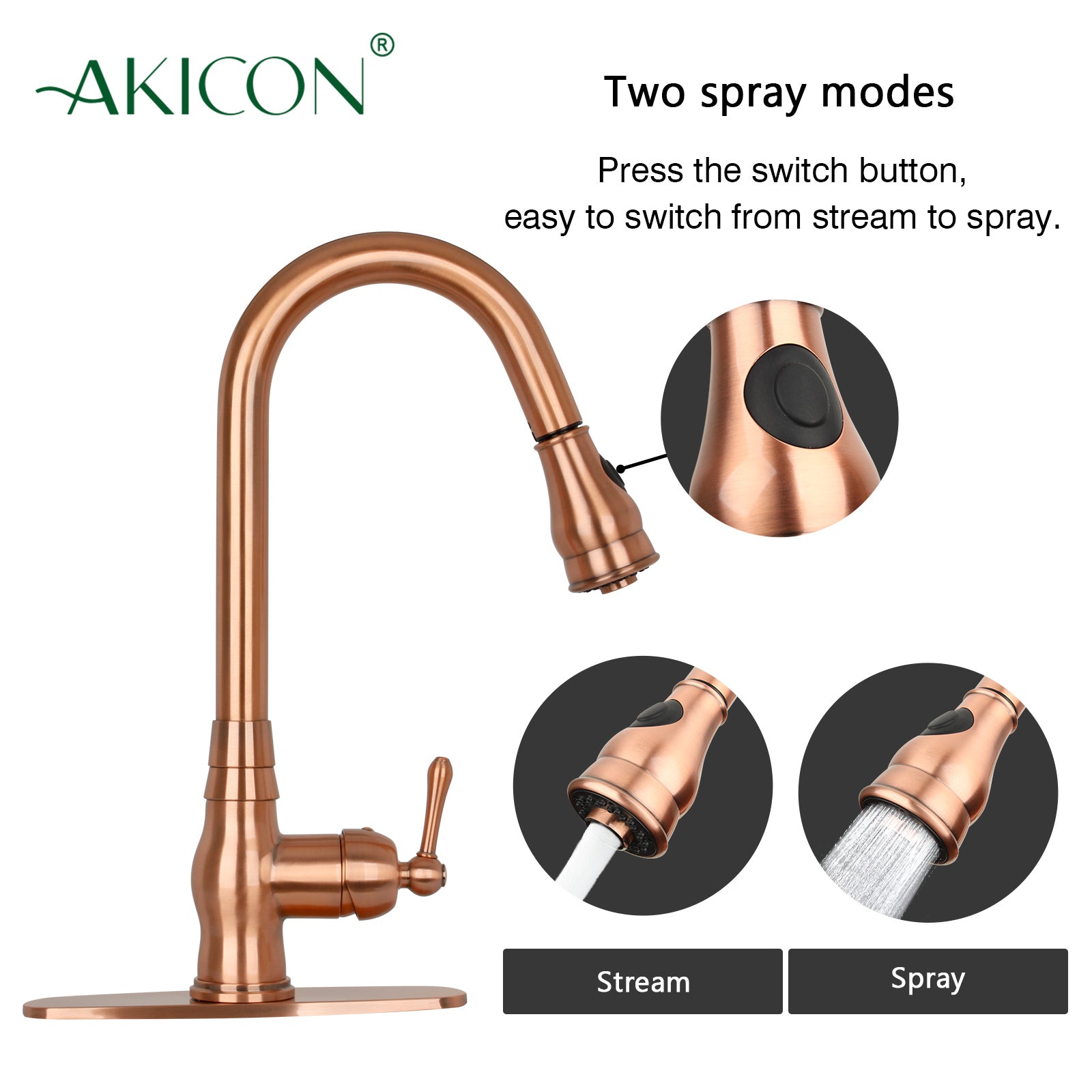 Pull Out Kitchen Faucet with Deck Plate, Single Level Solid Brass Kitchen Sink Faucets with Pull Down Sprayer-AK96418-D-C