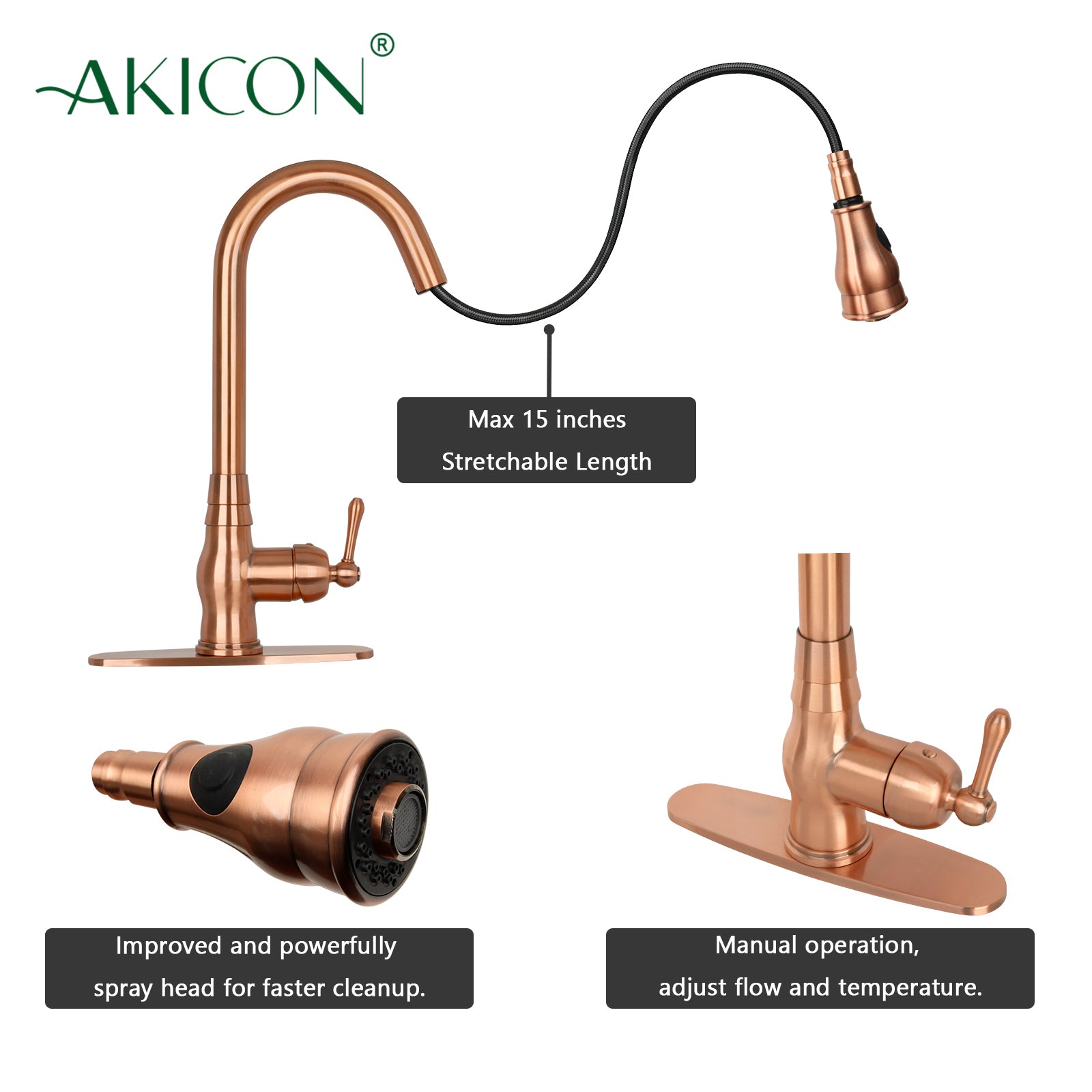 Pull Out Kitchen Faucet with Deck Plate, Single Level Solid Brass Kitchen Sink Faucets with Pull Down Sprayer-AK96418-D-C