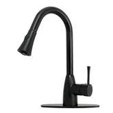 Matte Black Pull Out Kitchen Faucet with Deck Plate, Single Level Solid Brass Kitchen Sink Faucets with Pull Down Sprayer - AK96455MB