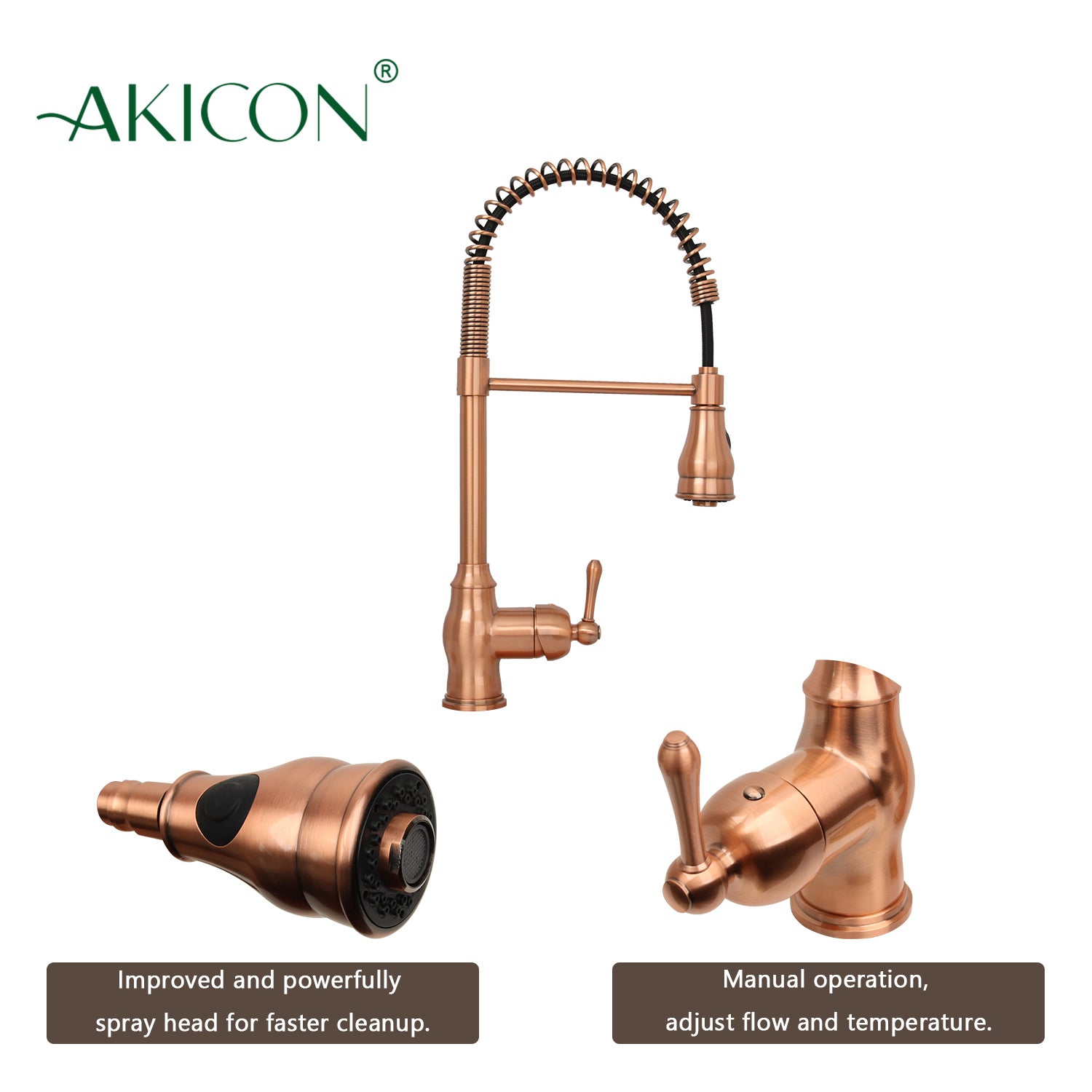 Copper Kitchen Faucet with Soap Dispenser, Single Handle Solid Brass High Arc Pull Down Sprayer Head Kitchen Sink Faucets with Deck Plate