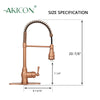 Copper Kitchen Faucet with Soap Dispenser, Single Handle Solid Brass High Arc Pull Down Sprayer Head Kitchen Sink Faucets with Deck Plate