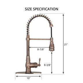 Antique Copper Pre-Rinse Spring Kitchen Faucet, Single Level Solid Brass Kitchen Sink Faucets with Pull Down Sprayer - AK96518A-AC