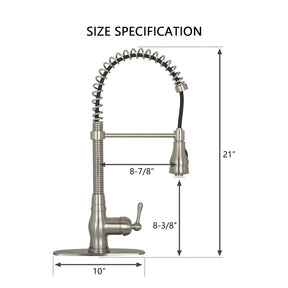 Pre-Rinse Spring Kitchen Faucet, Single Level Solid Brass Kitchen Sink Faucets with Pull Down Sprayer - Brushed Nickel