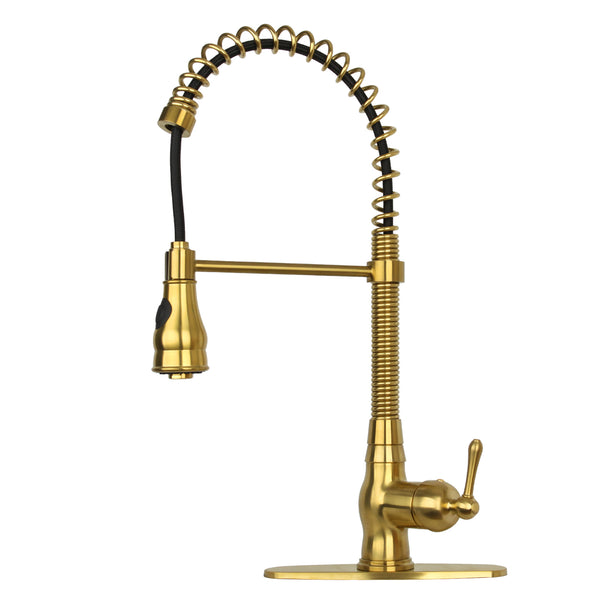 Copper Pre-Rinse Spring Kitchen Faucet, Single Level Solid Brass Kitchen Sink Faucets with Pull Down Sprayer