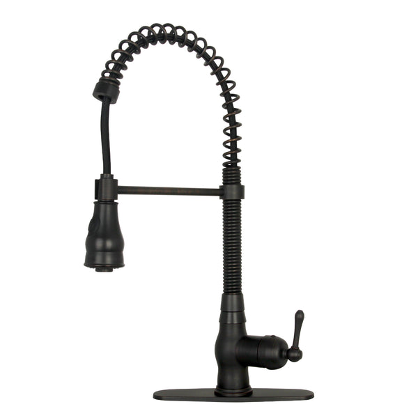 Copper Pre-Rinse Spring Kitchen Faucet, Single Level Solid Brass Kitchen Sink Faucets with Pull Down Sprayer