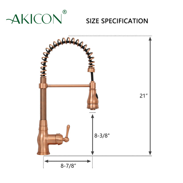 Copper Pre-Rinse Spring Kitchen Faucet, Single Level Solid Brass Kitchen Sink Faucets with Pull Down Sprayer