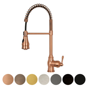 Copper Pre-Rinse Spring Kitchen Faucet, Single Level Solid Brass Kitchen Sink Faucets with Pull Down Sprayer - AK96518C
