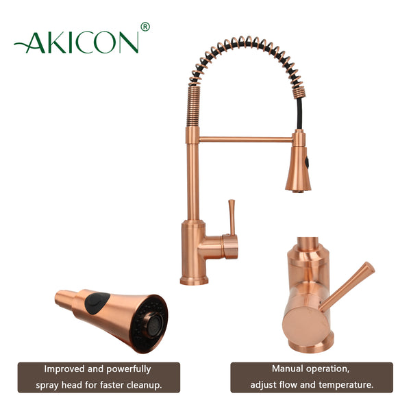 One-Handle Pre-Rinse Spring Copper Kitchen Faucet - AK96566-C