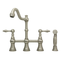 Two-Handles Brushed Nickel Bridge Kitchen Faucet with Side Sprayer - AK96718-BN