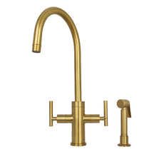 Two-Handle Brushed Gold Widespread Kitchen Faucet with Side Sprayer-AK96766-BTG