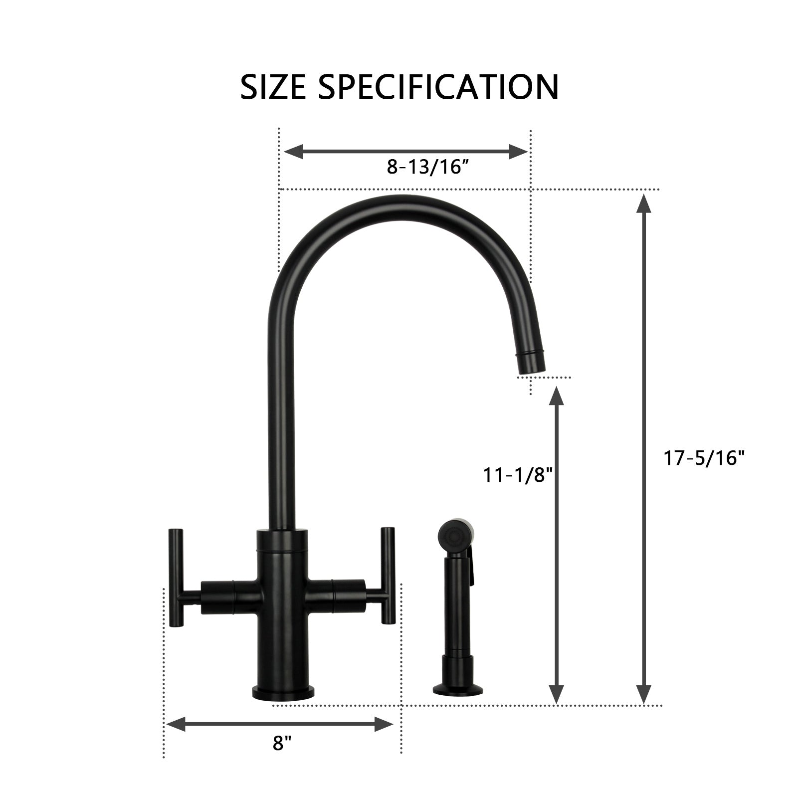 Two-Handle Matte Black Widespread Kitchen Faucet with Side Sprayer-AK96766-MB