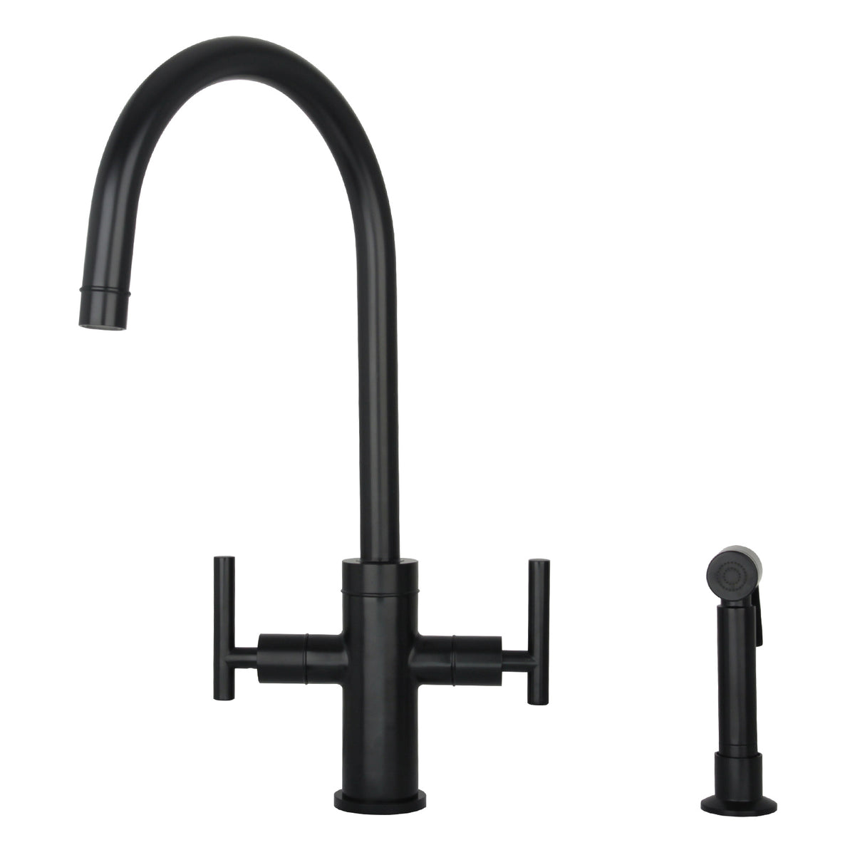 Two-Handle Matte Black Widespread Kitchen Faucet with Side Sprayer-AK96766-MB