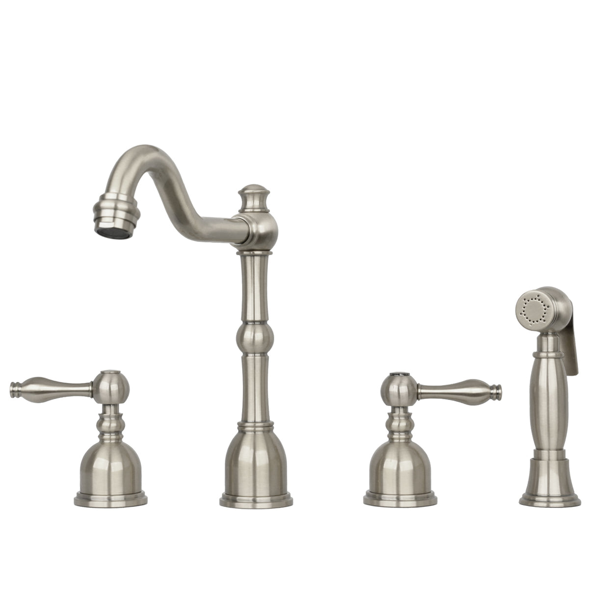 Two-Handles Brushed Nickel Widespread Kitchen Faucet with Side Sprayer - AK96818-BN
