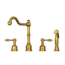 Two-Handles Brushed Gold Widespread Kitchen Faucet with Side Sprayer - AK96818BTG