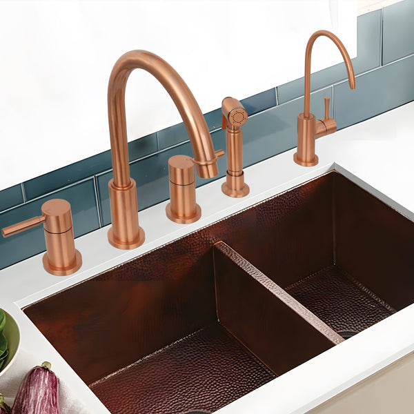Two-Handles Copper Widespread Kitchen Faucet with Side Sprayer - AK96866