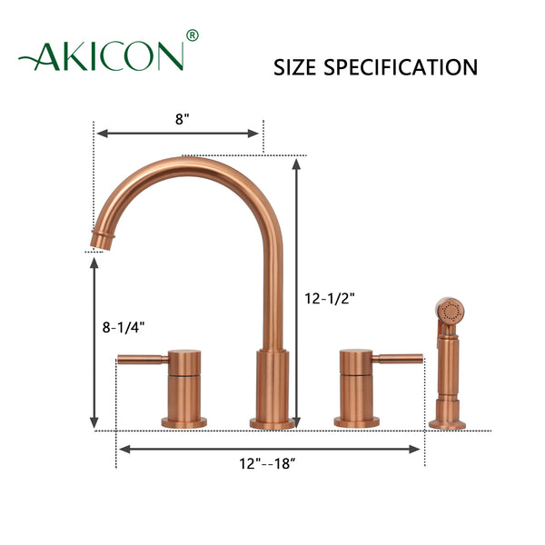 Two-Handles Copper Widespread Kitchen Faucet with Side Sprayer - AK96866