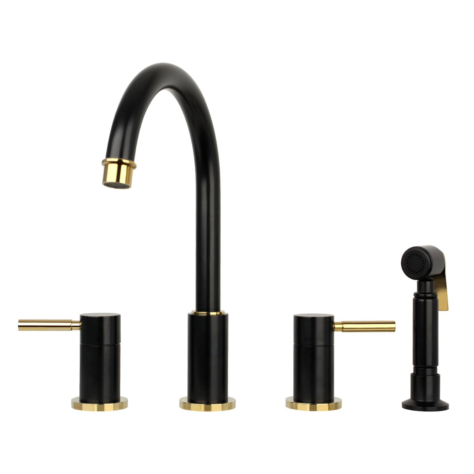 Two-Handles Matte Black & Gold Widespread Kitchen Faucet with Side Sprayer - AK96866-BLZG