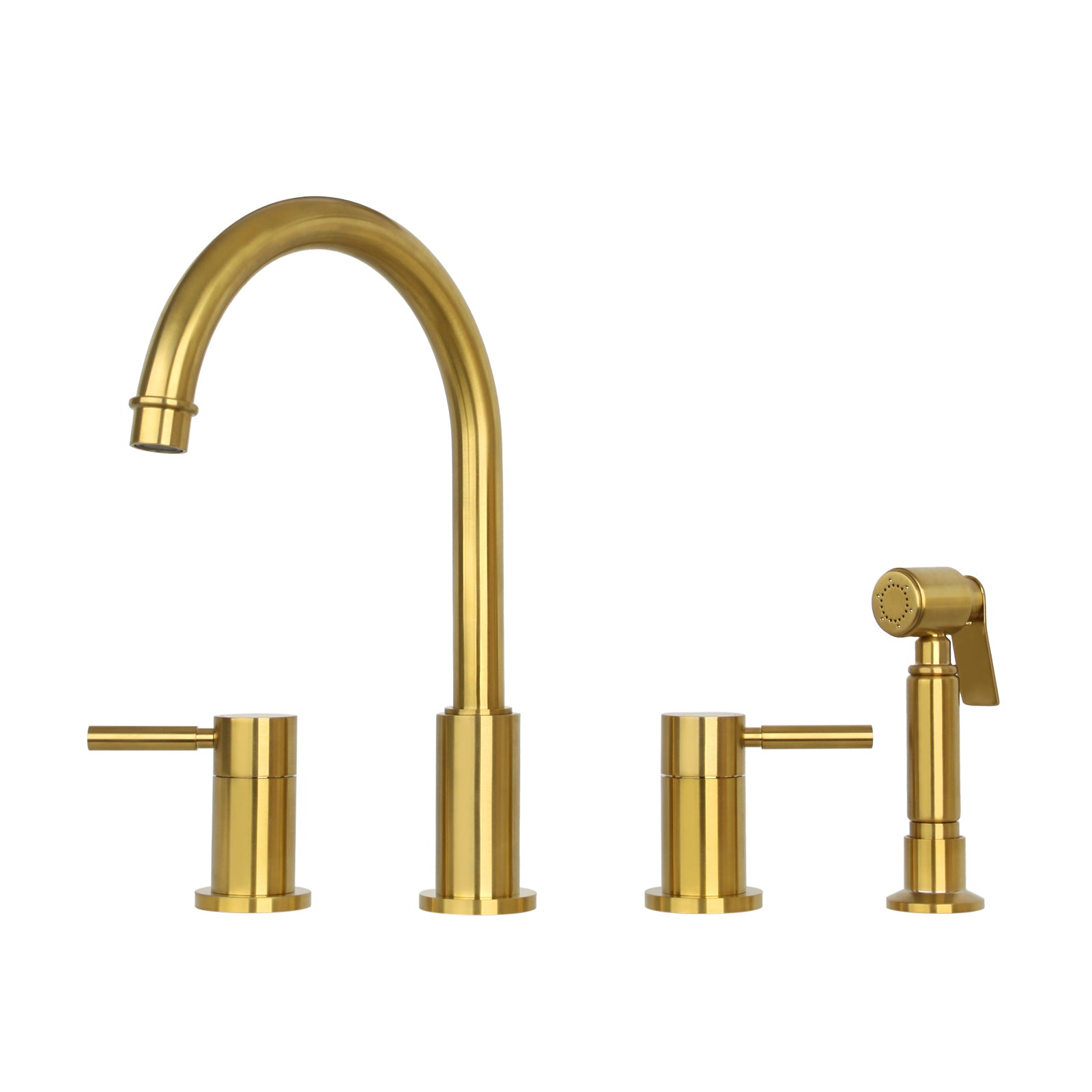 Two-Handles Brushed Gold Widespread Kitchen Faucet with Side Sprayer - AK96866BTG