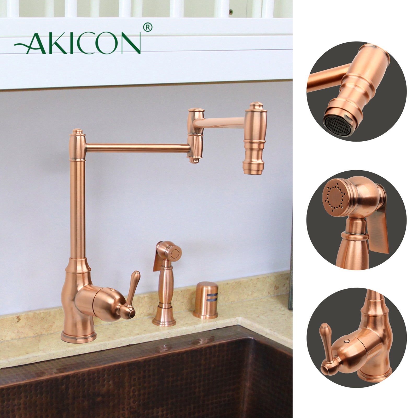 One-Handle Brushed Gold Pot Filler Kitchen Faucet with Side Sprayer - AK96918P1