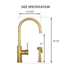 One-Handle Brushed Gold Widespread Kitchen Faucet with Side Sprayer-AK96966-BTG