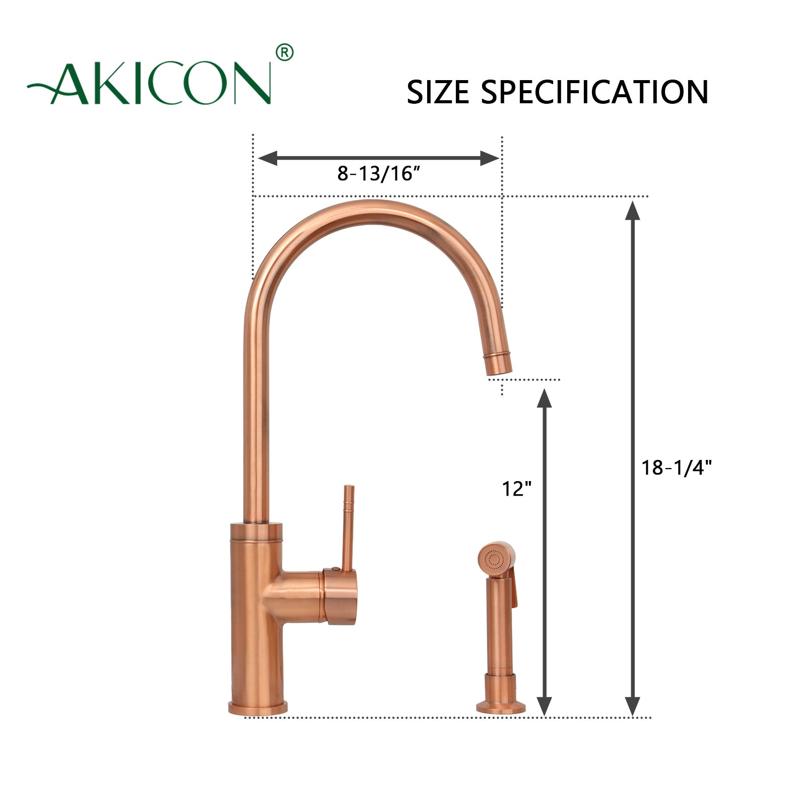 One-Handle Copper Widespread Kitchen Faucet with Side Sprayer-AK96966C