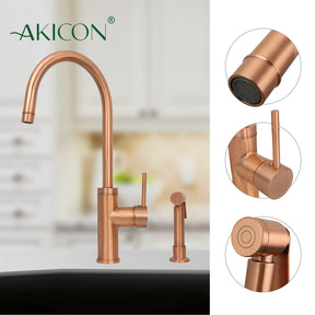 One-Handle Copper Widespread Kitchen Faucet with Side Sprayer-AK96966C