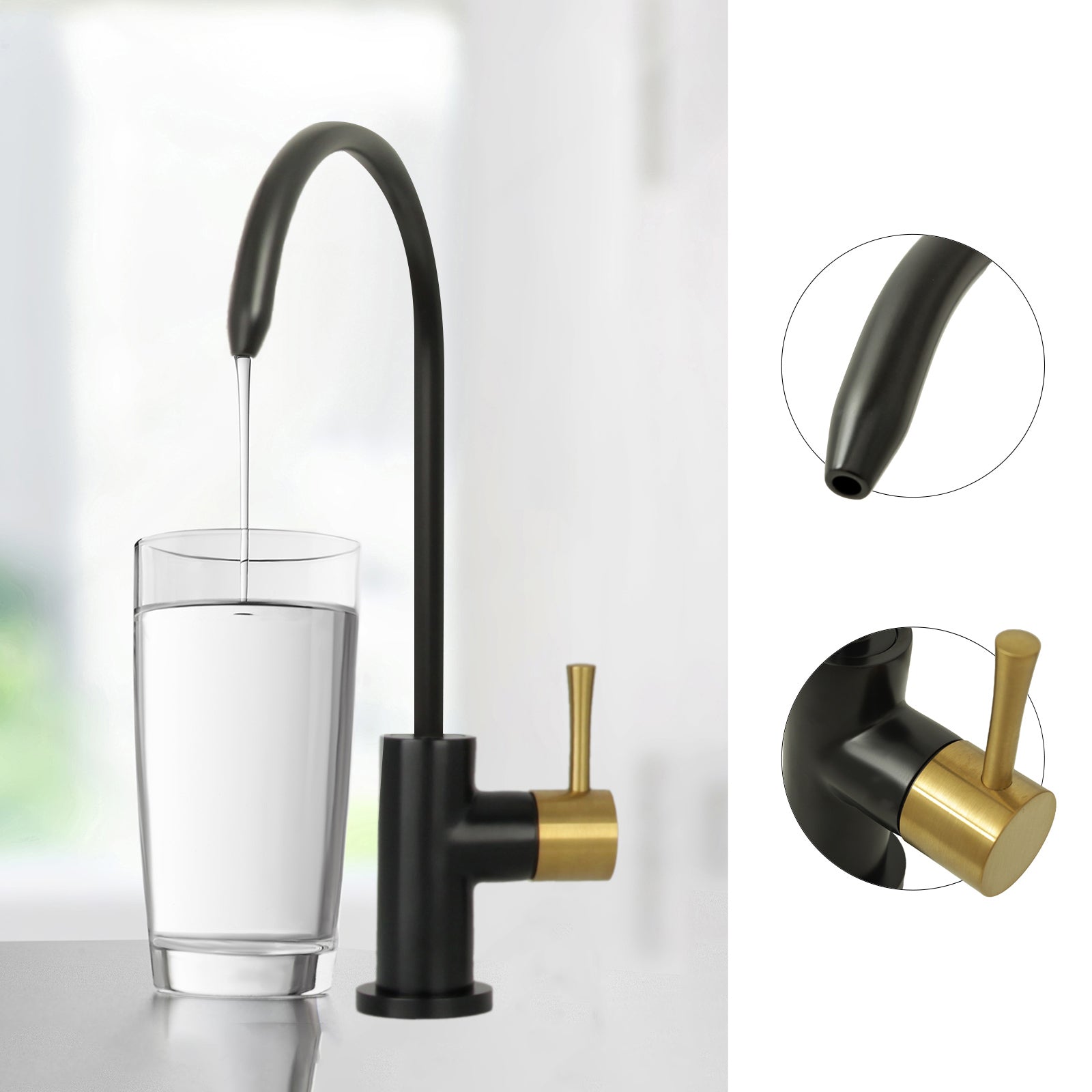 One-Handle Matte Black & Brushed Gold Drinking Water Filter Faucet Water Purifier Faucet - AK97703-BLBG