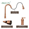 Copper Kitchen Faucet with in-Deck Handle and Soap Dispenser, Single Handle Solid Brass High Arc Pull Down Sprayer Head Kitchen Sink Faucet