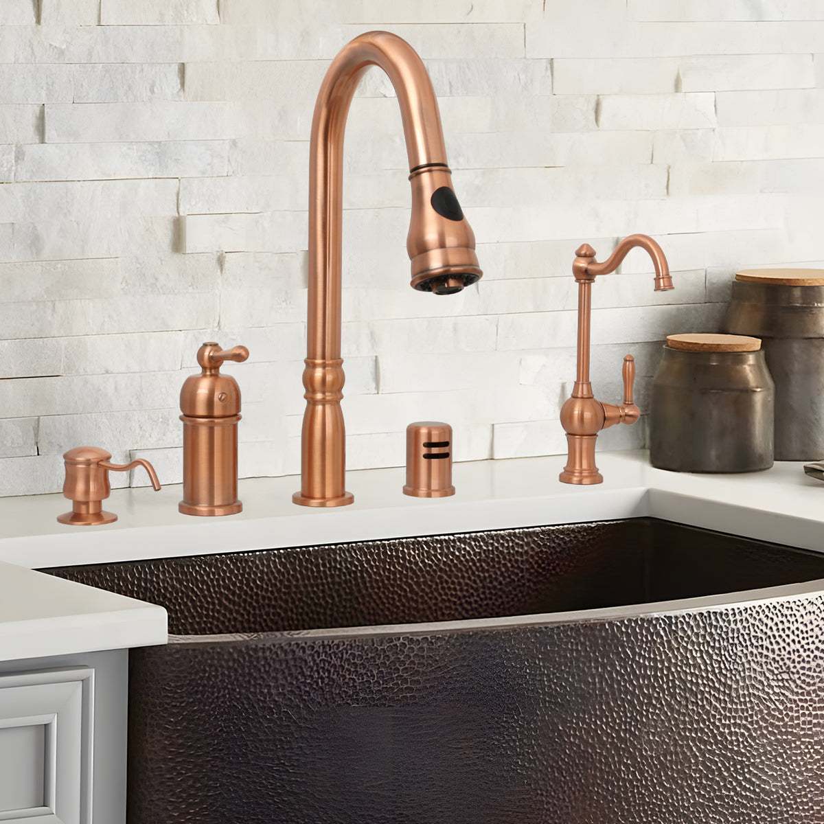 Copper Pull Out Kitchen Faucet with in-Deck Handle, Single Level Solid Brass Kitchen Sink Faucets with Pull Down Sprayer-AK97918
