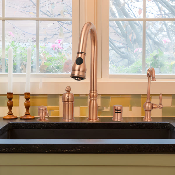 Copper Pull Out Kitchen Faucet with in-Deck Handle, Single Level Solid Brass Kitchen Sink Faucets with Pull Down Sprayer-AK97918