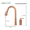 Copper Kitchen Faucet with in-Deck Handle and Soap Dispenser, Single Handle Solid Brass High Arc Pull Down Sprayer Head Kitchen Sink Faucet