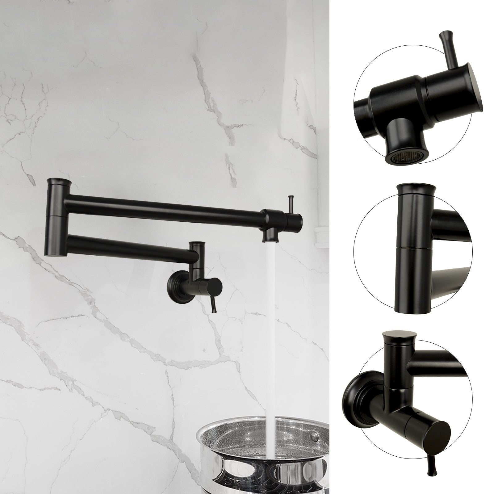 Matte Black Pot Filler Kitchen Faucet Wall-Mounted - AK98266-MB