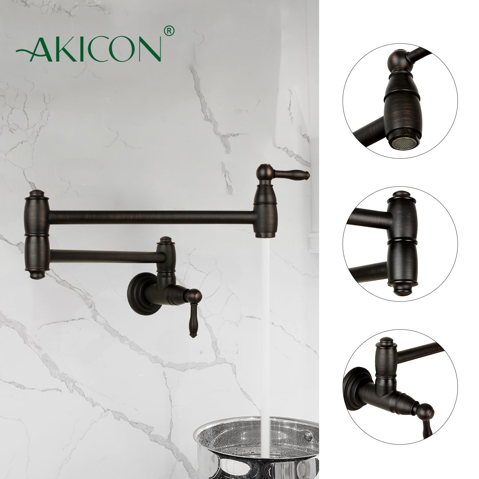Oil Rubbed Bronze Pot Filler Kitchen Faucet Wall-Mounted - AK98288-ORB