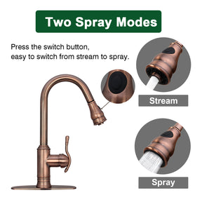 Copper Pull Out Kitchen Faucet, Single Level Solid Brass Kitchen Sink Faucets with Pull Down Sprayer - AK96415-D-AC