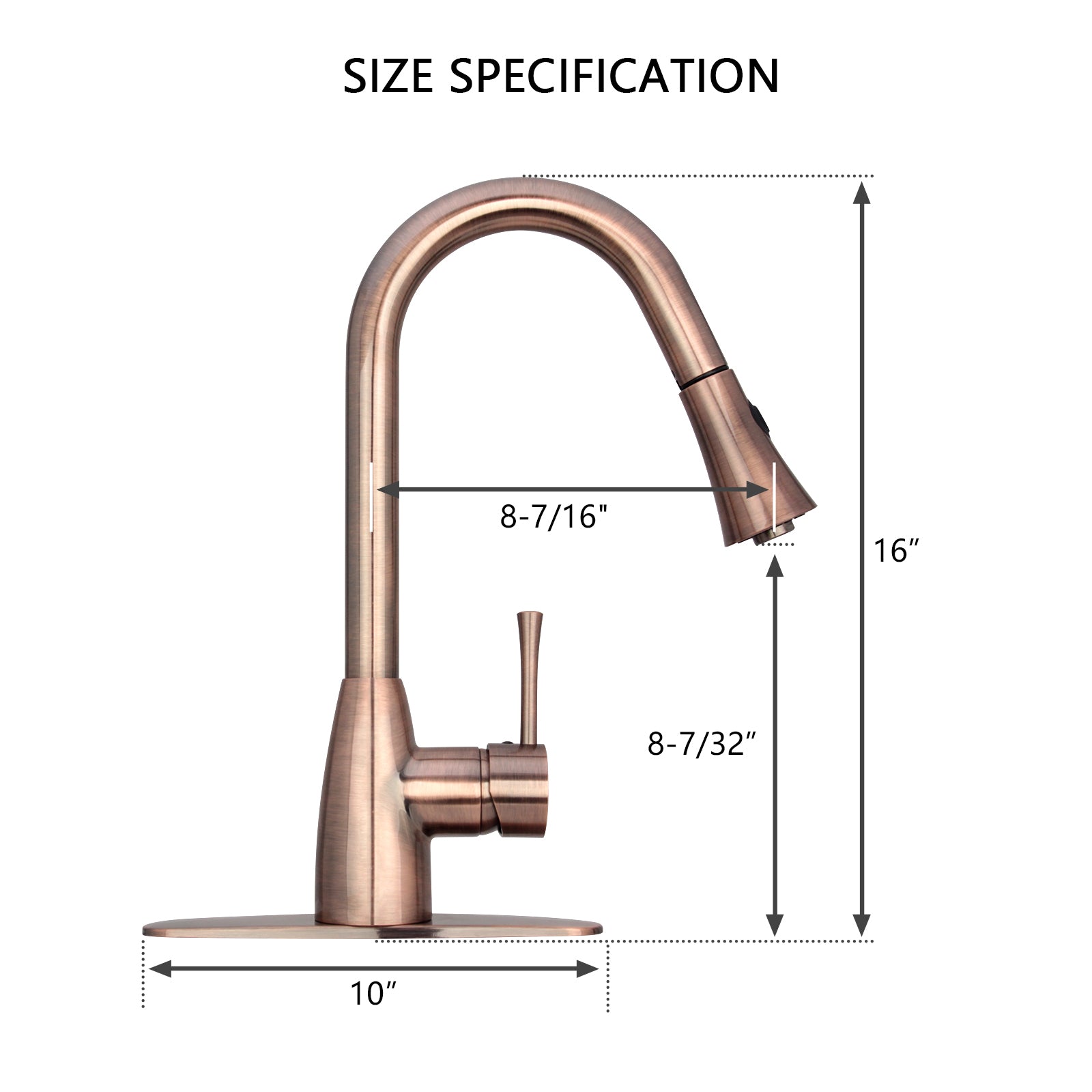 Copper Pull Out Kitchen Faucet, Single Level Solid Brass Kitchen Sink Faucets with Pull Down Sprayer - AK96455-D-AC