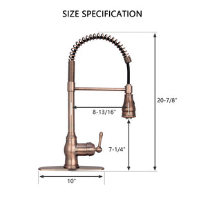 Copper Pre-Rinse Spring Kitchen Faucet, Single Level Solid Brass Kitchen Sink Faucets with Pull Down Sprayer - AK96518-D-AC