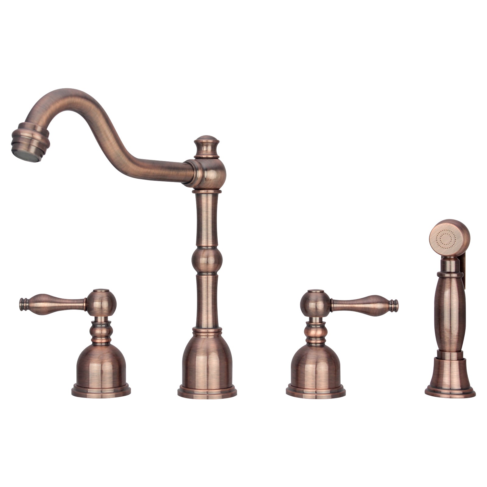 Two-Handles Copper Widespread Kitchen Faucet with Side Sprayer - AK96818-AC