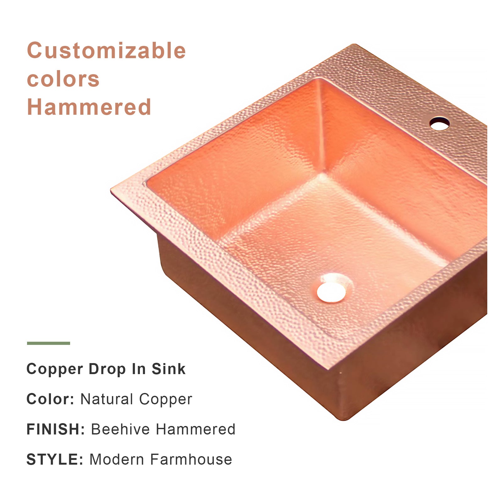 Akicon Single Bowl Drop-In Copper Sink -AKS50006-C