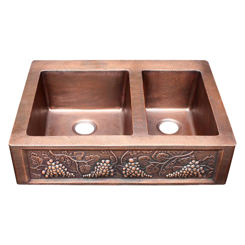 Akicon Double Bowl Farmhouse Apron Copper Kichen Sink - AKS50045-C