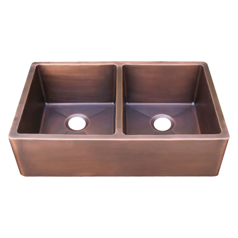 Akicon Double Bowl Farmhouse Apron Copper Kichen Sink - AKS50073-C