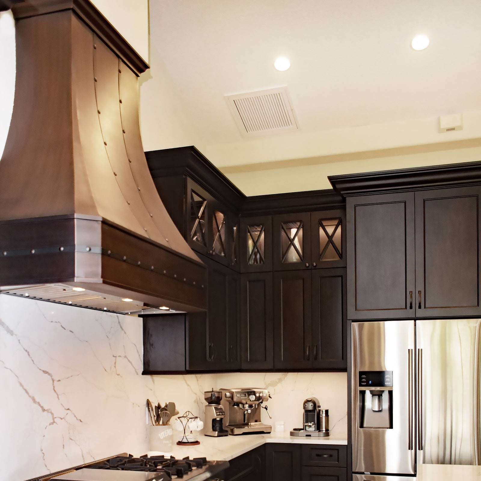 Handcrafted copper range hood