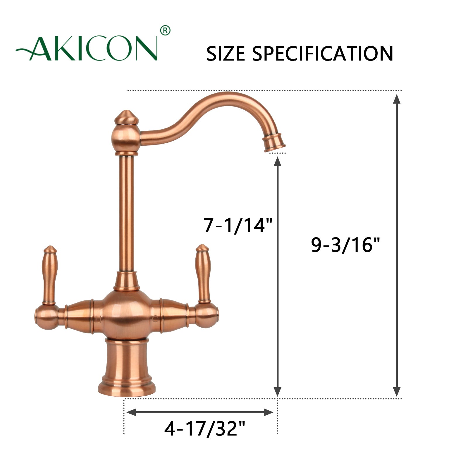 Two-Handles Copper Drinking Water Filter Faucet, Dual Lever Hot and Cold Water Faucet for Instant Hot Water Tank Dispenser & Filtration System - AK96218A1-C