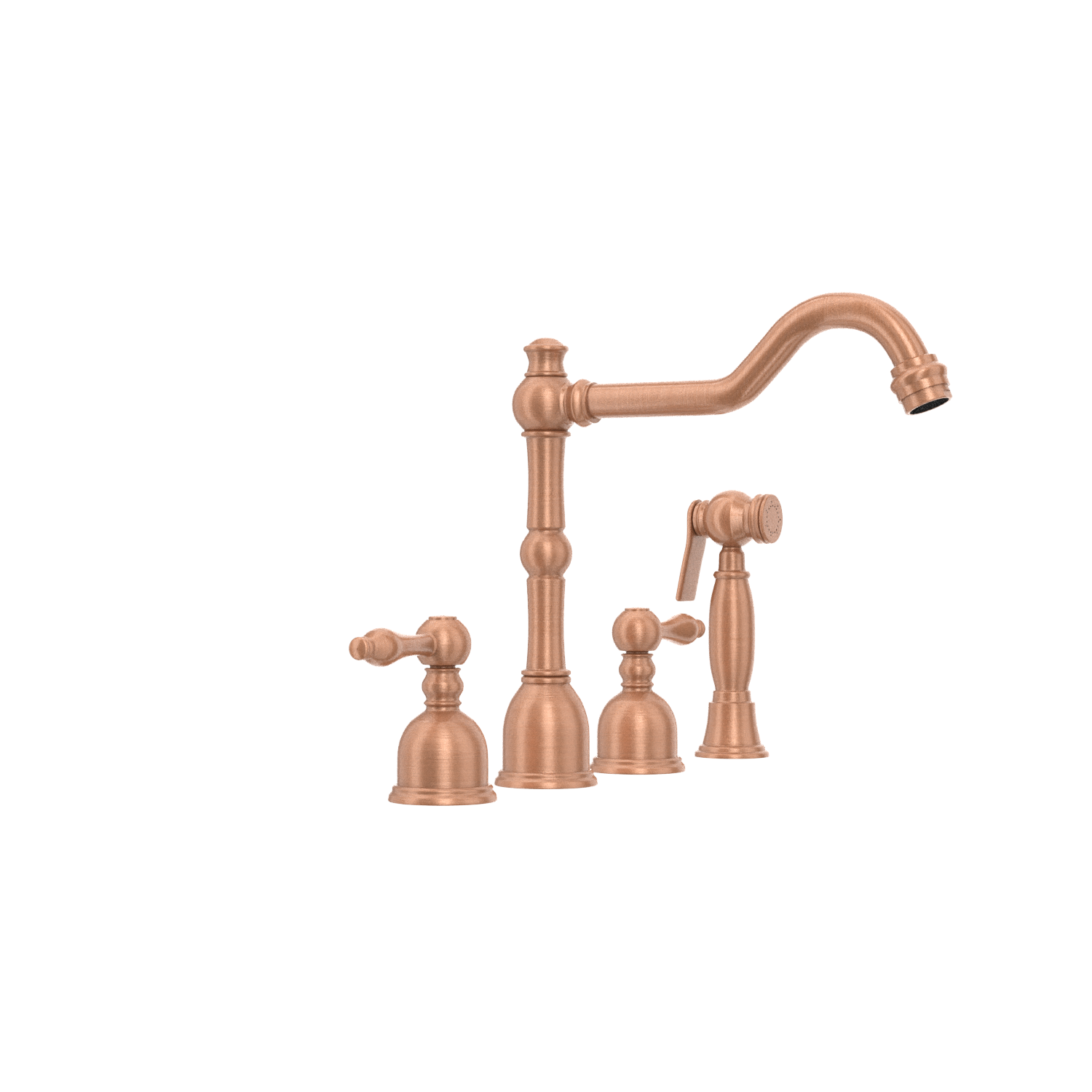 Two-Handles Copper Widespread Kitchen Faucet with Side Sprayer - AK96818C