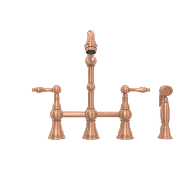 Two-Handles Copper Bridge Kitchen Faucet with Side Sprayer - AK96718C