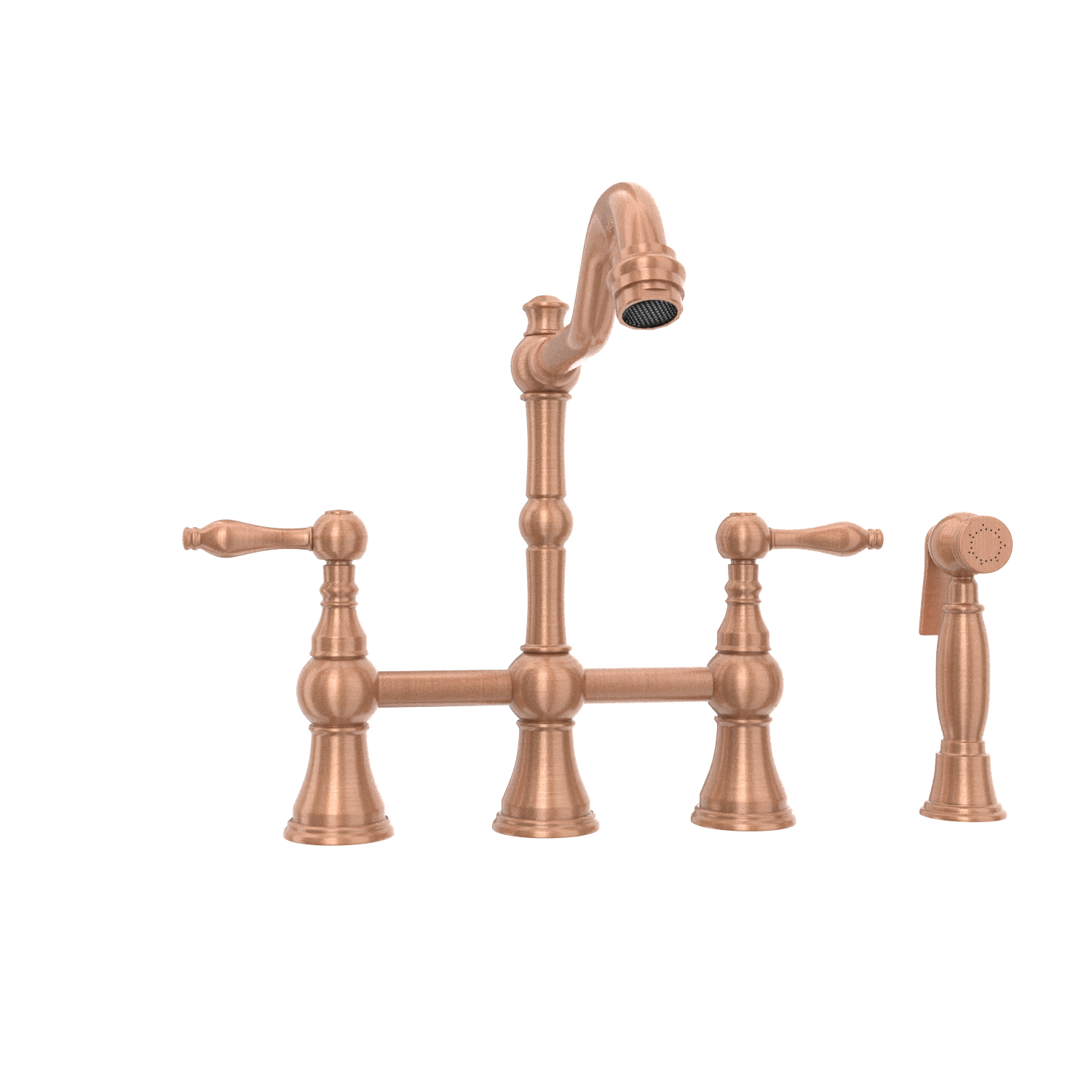 Two-Handles Copper Bridge Kitchen Faucet with Side Sprayer - AK96718C